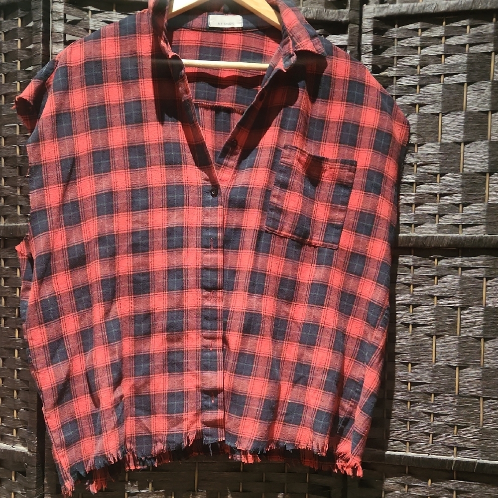 Casual Boho Sleevless Plaid Shirt